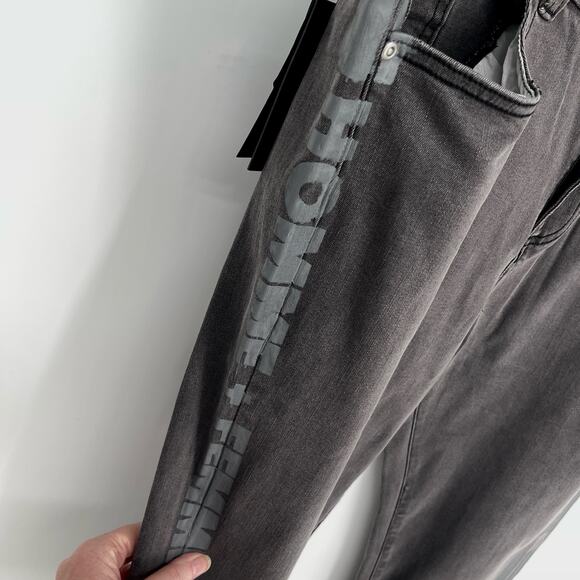 Homme + Femme NEW Skinny Jeans Mens Sz 40 Black Gray Logo Stripes Zipper Ankle - Picture 5 of 10